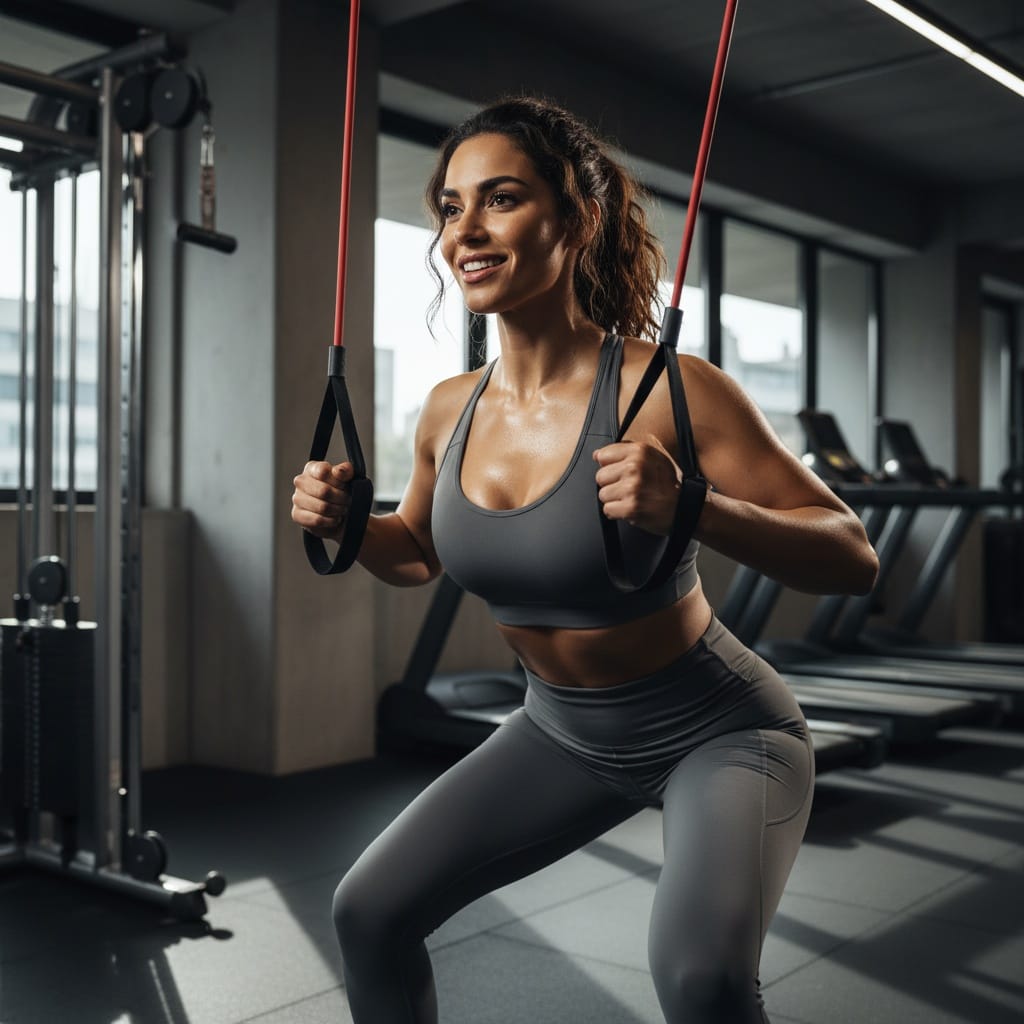 athletic middle_eastern woman workout equipment action 91143829