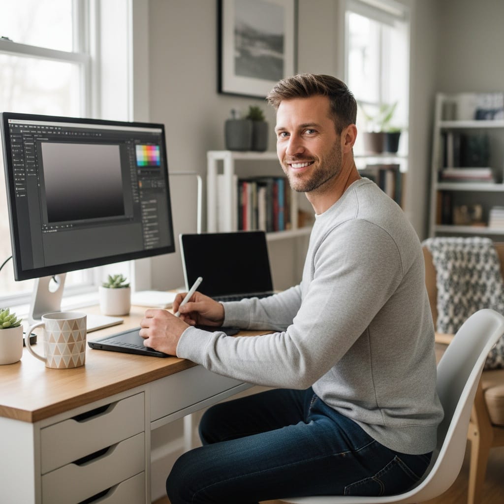 athletic white man home workspace creative lifestyle 85127677