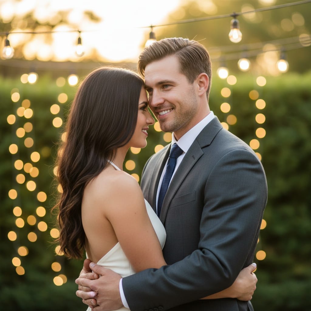 athletic white man romantic couple portrait golden hour 10806537