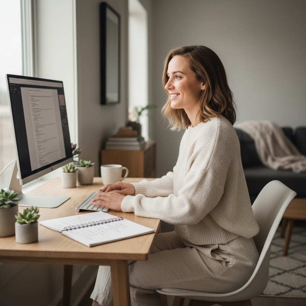 athletic white woman home workspace creative lifestyle 51945274