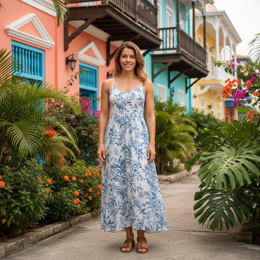 athletic white woman island excursion tropical ruins 31795466