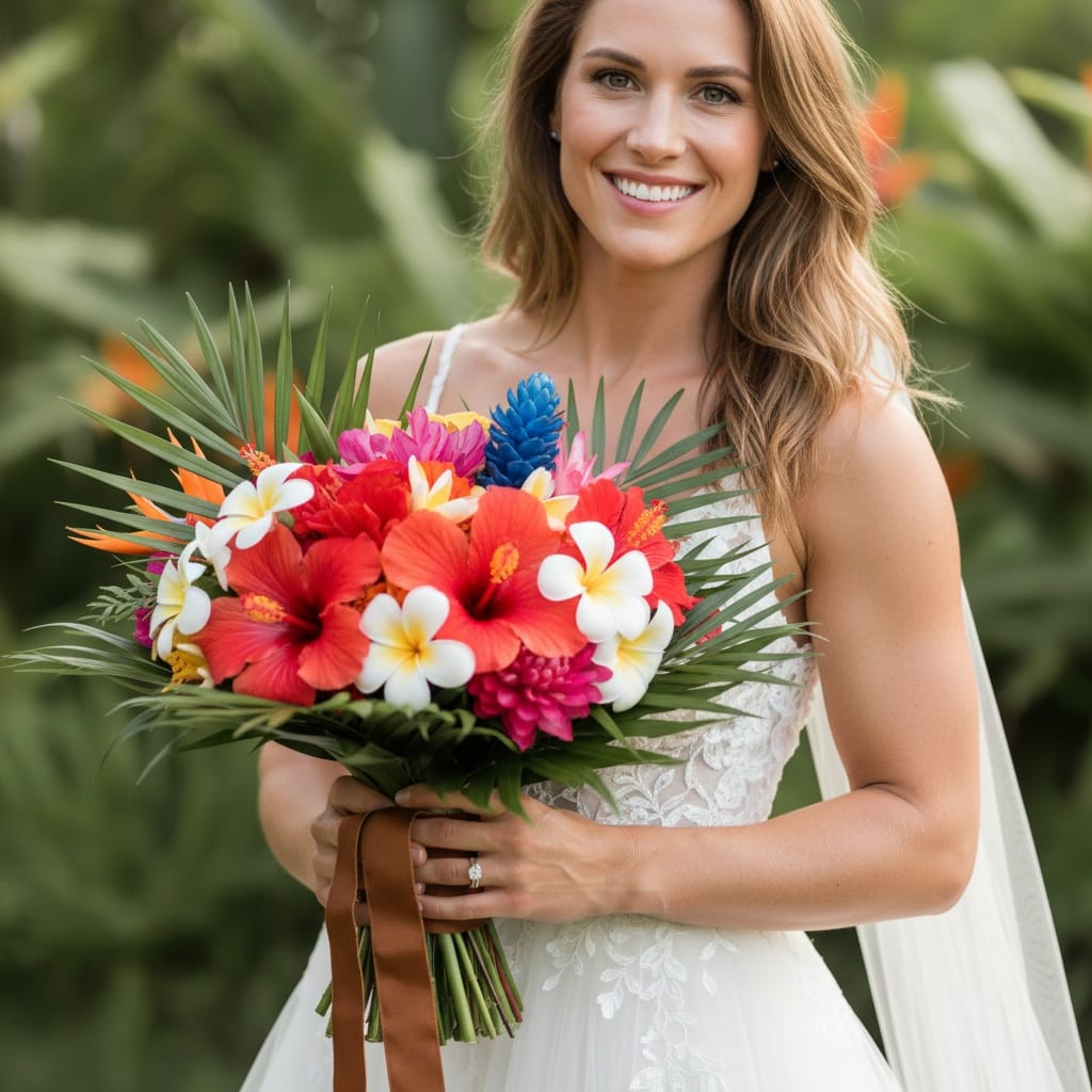 athletic white woman tropical flower close up moment 52679096