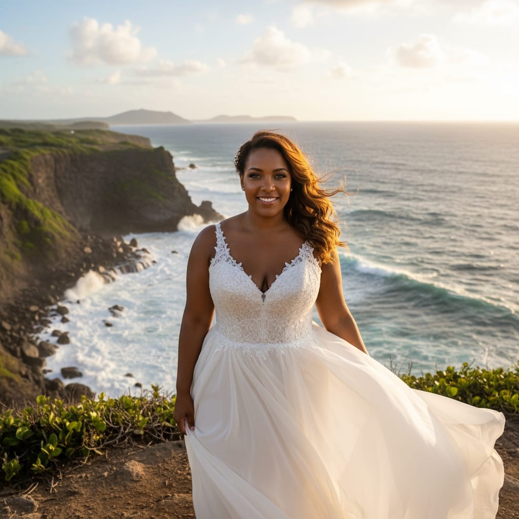 curve black woman oceanfront cliff dramatic portrait 45908133