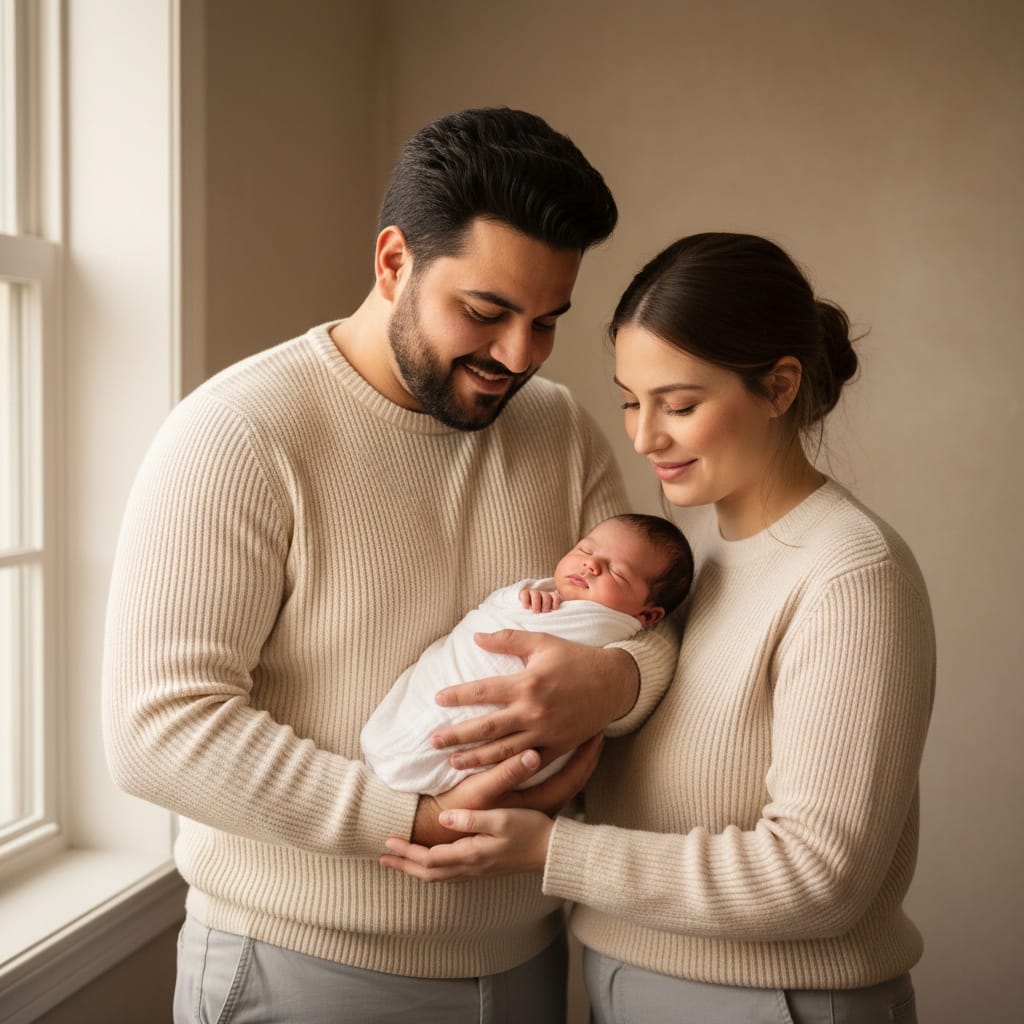 curve middle_eastern man couple together with newborn 99280000