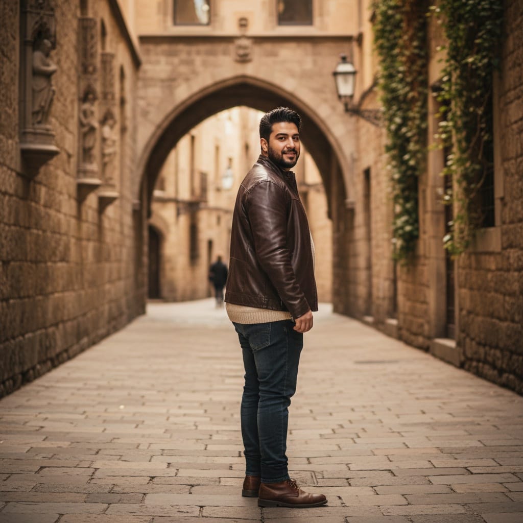 curve middle_eastern man gothic quarter narrow street 97020440