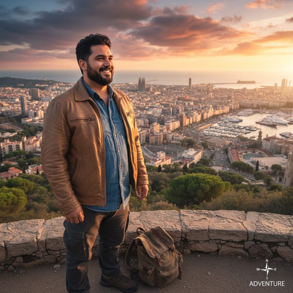 curve middle_eastern man montjuic panoramic overlook 18768699