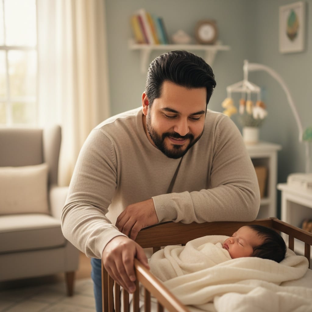 curve middle_eastern man newborn sleeping parent watching 35104610