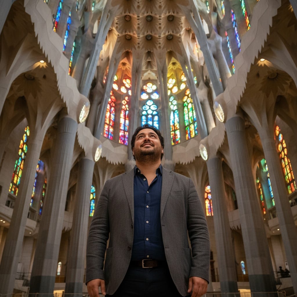 curve middle_eastern man sagrada familia interior awe 20632165