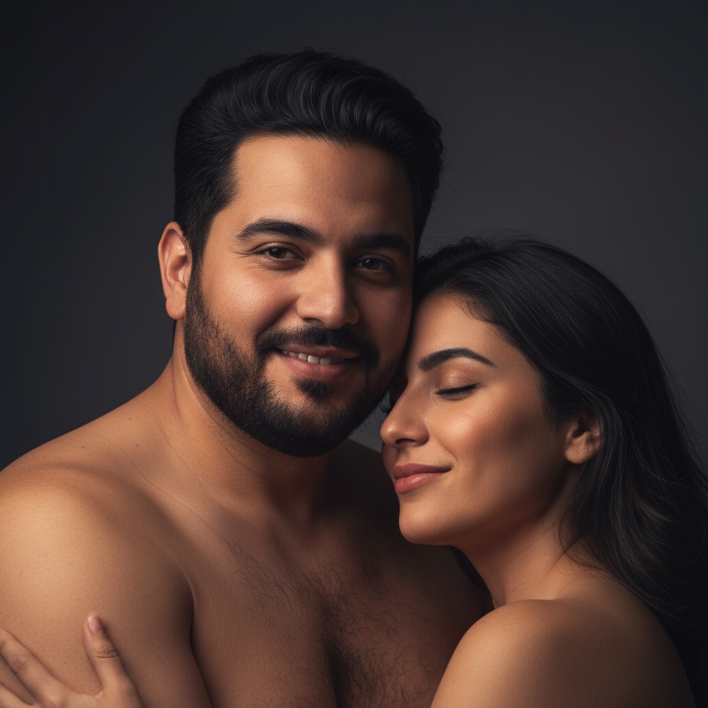 curve middle_eastern man standing embrace bare shoulders 36148465
