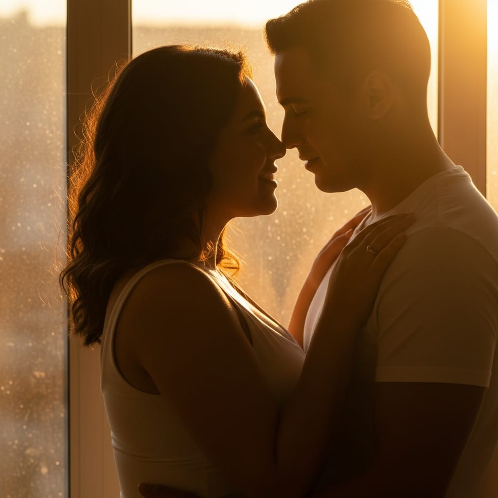 curve middle_eastern woman backlit silhouette embrace 33092081