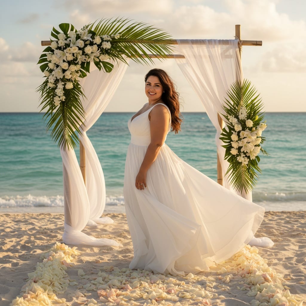 curve middle_eastern woman beach ceremony altar shot 75247381