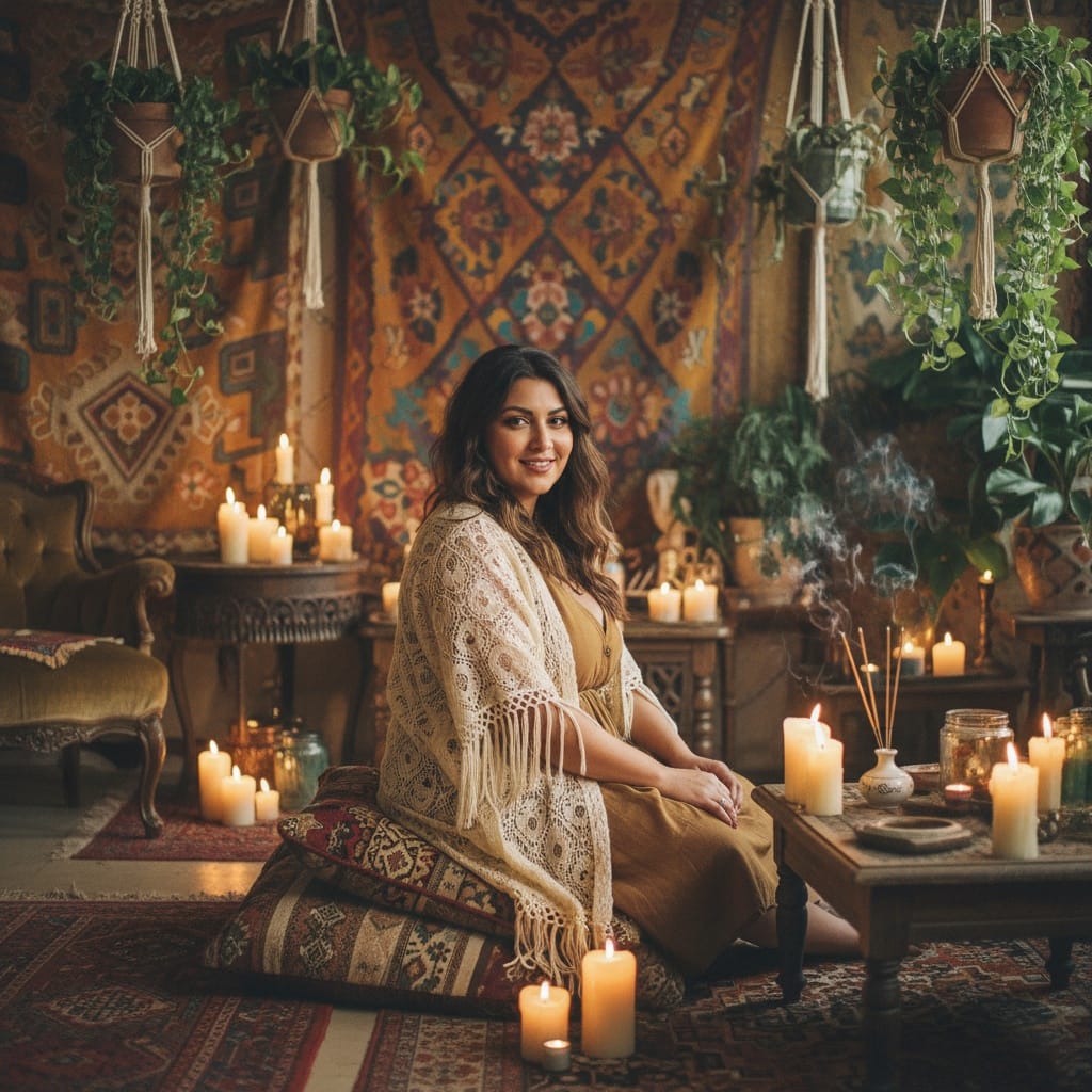 curve middle_eastern woman bohemian bedroom portrait 16921217
