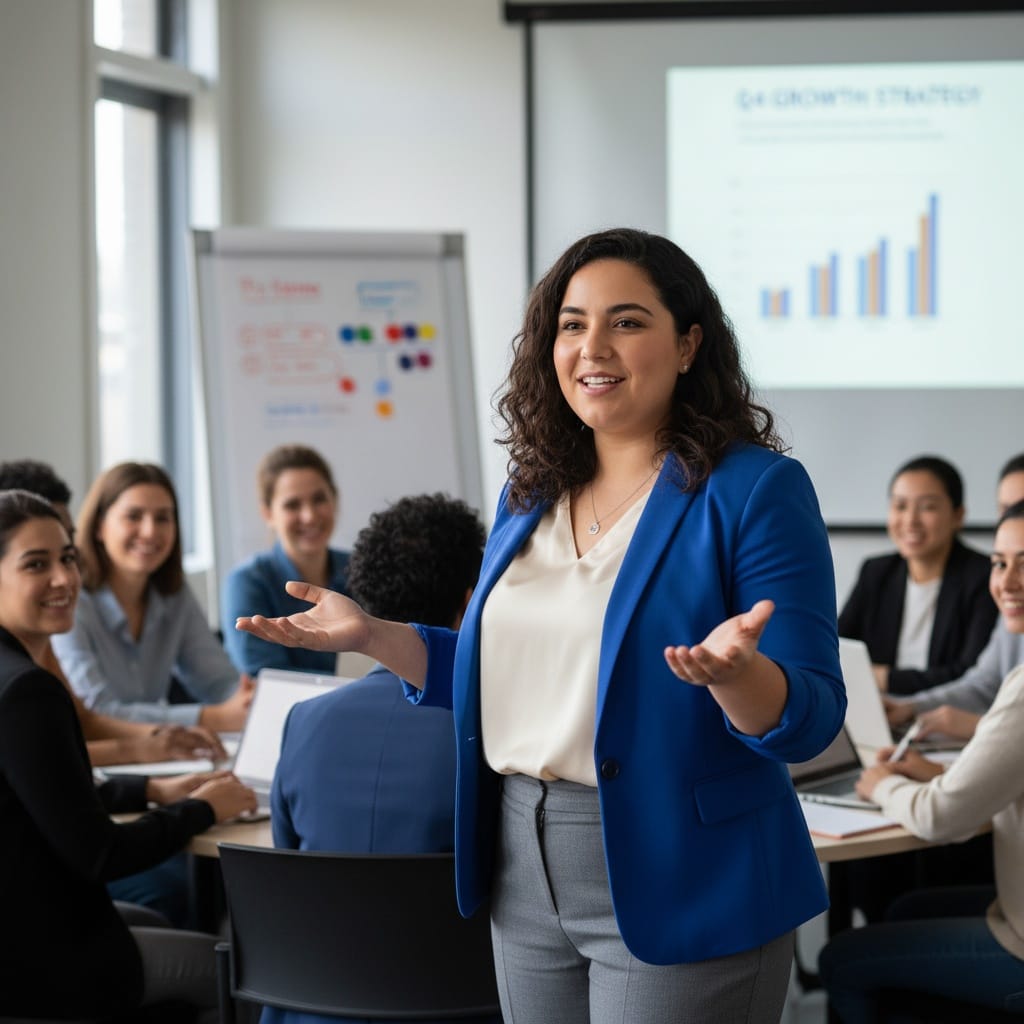 curve middle_eastern woman breakout session presenting 34738356