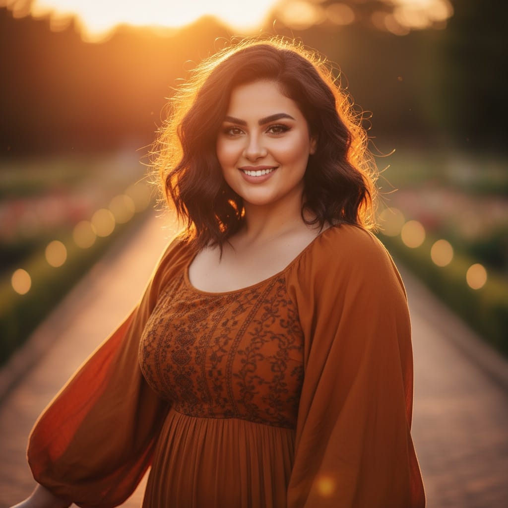 curve middle_eastern woman golden hour outdoor portrait 61348974