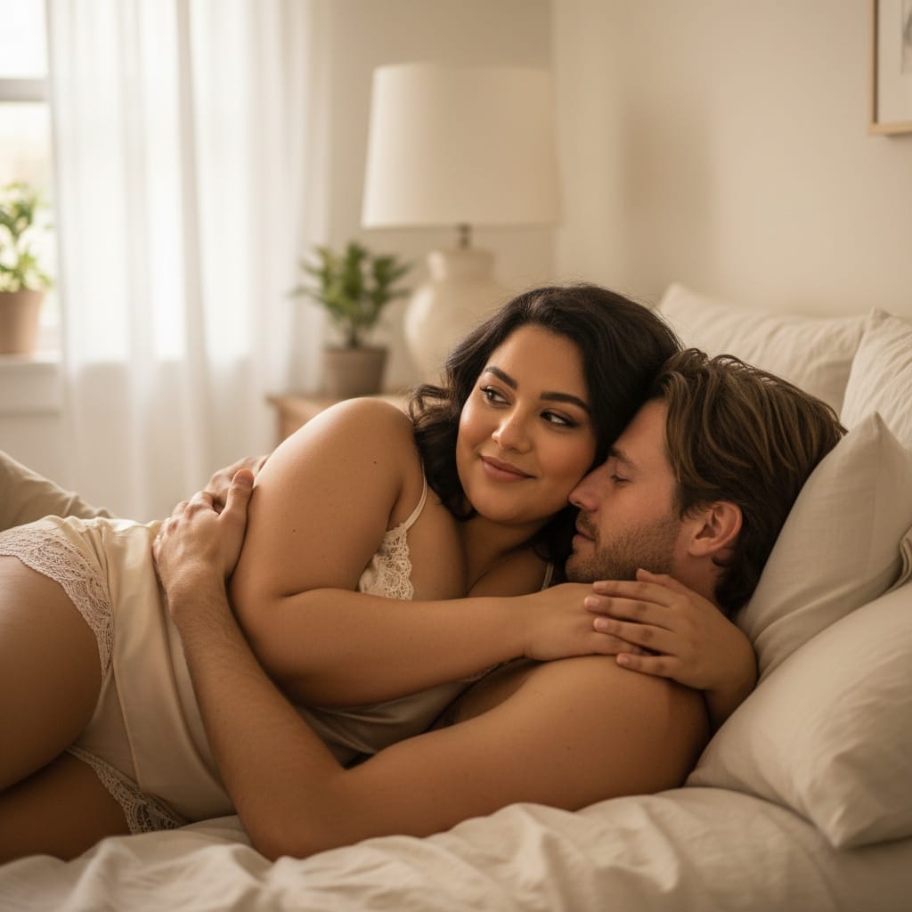 curve middle_eastern woman intimate bedroom soft light 49590007