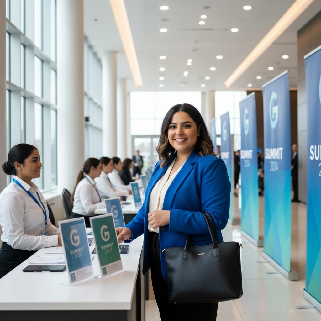 curve middle_eastern woman lobby registration arrival 35460845