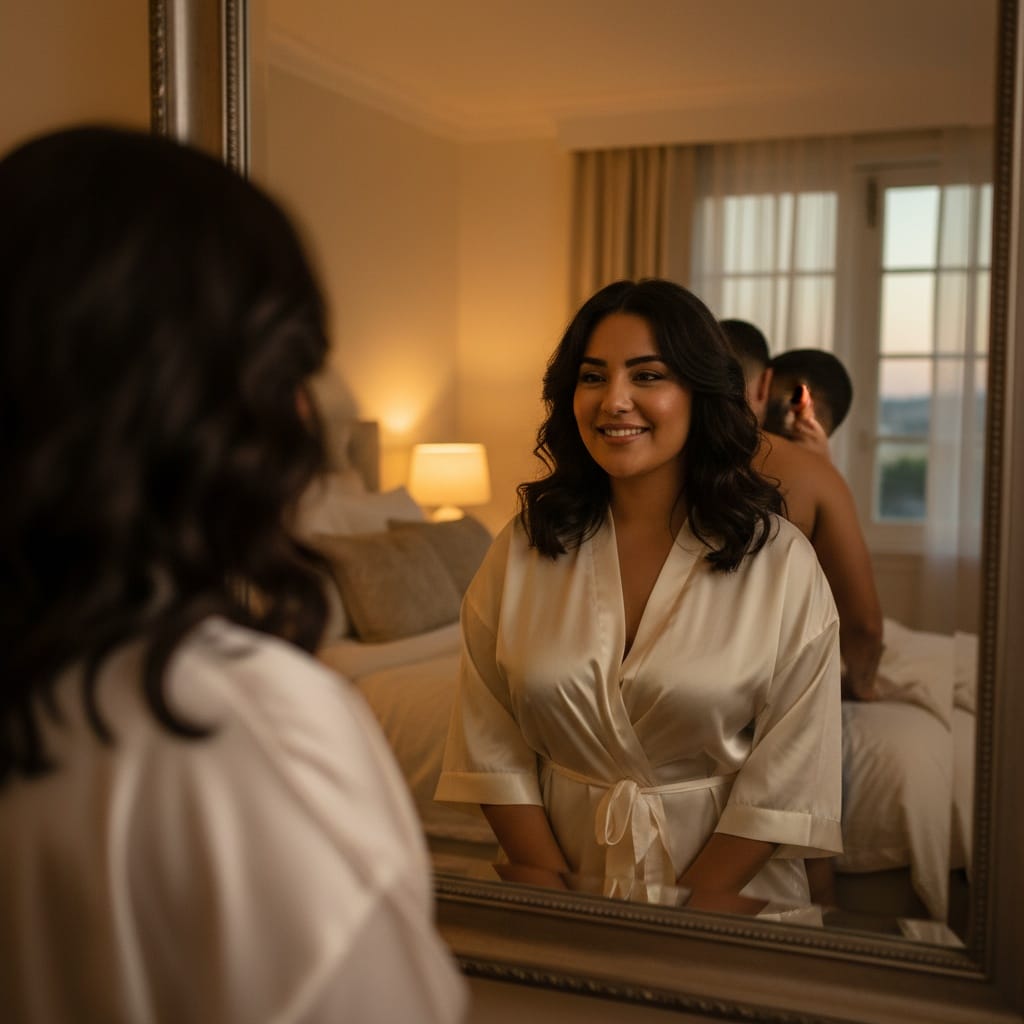 curve middle_eastern woman mirror reflection intimate 51920796