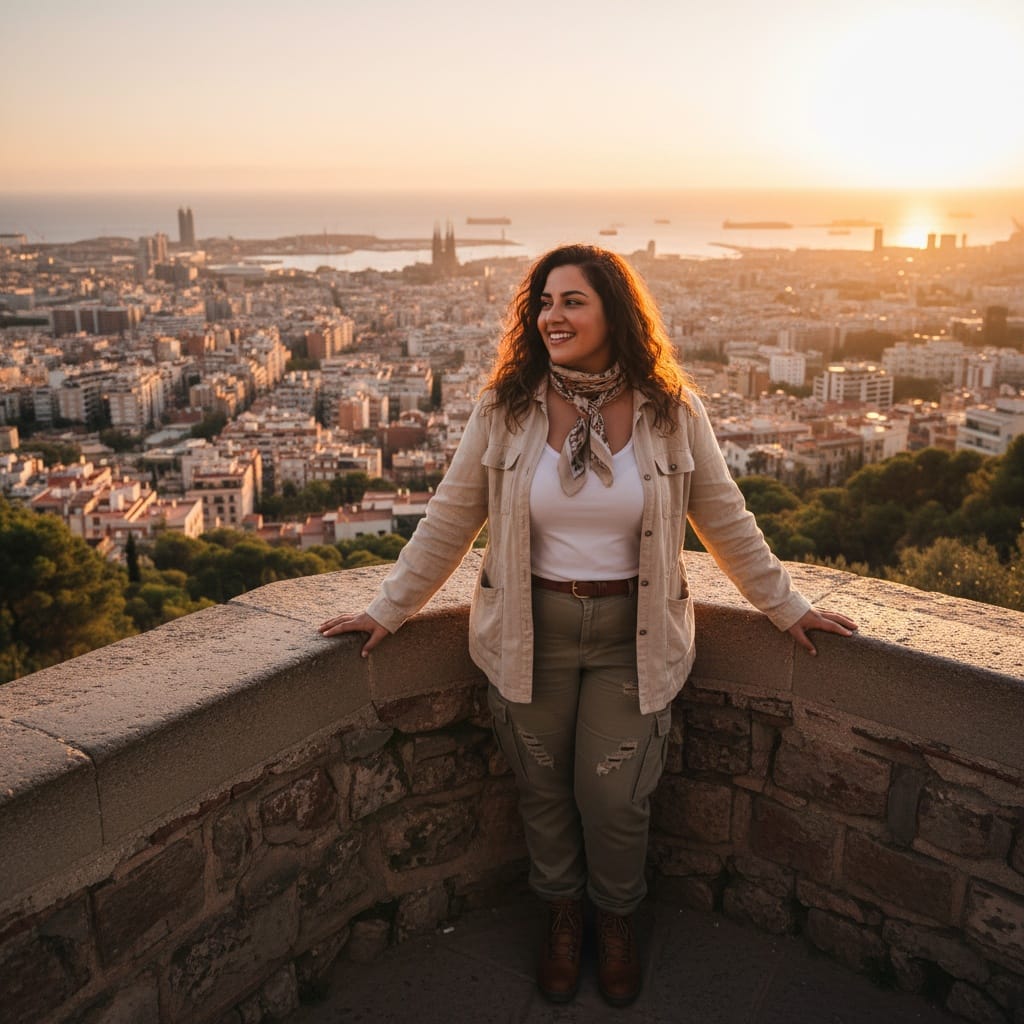 curve middle_eastern woman montjuic panoramic overlook 51787733