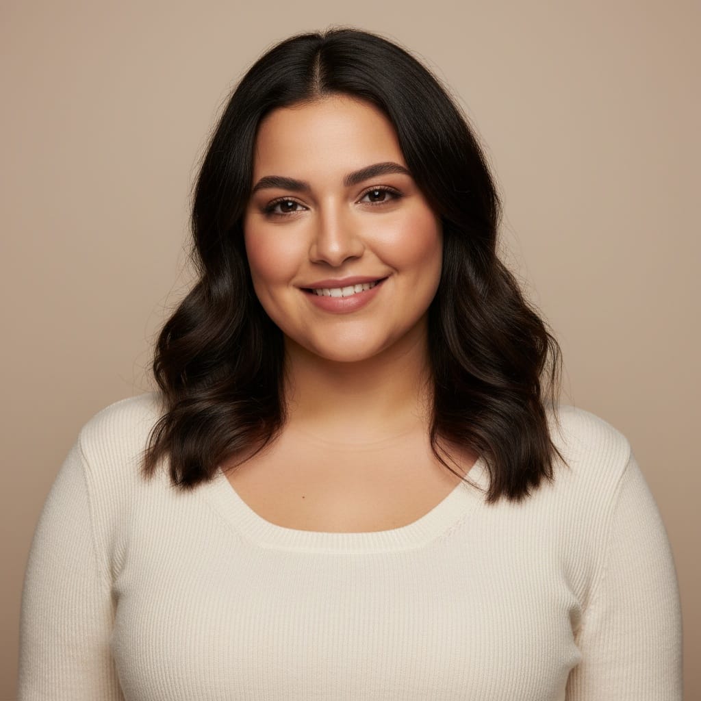 curve middle_eastern woman neutral beige shoulders up 92022171