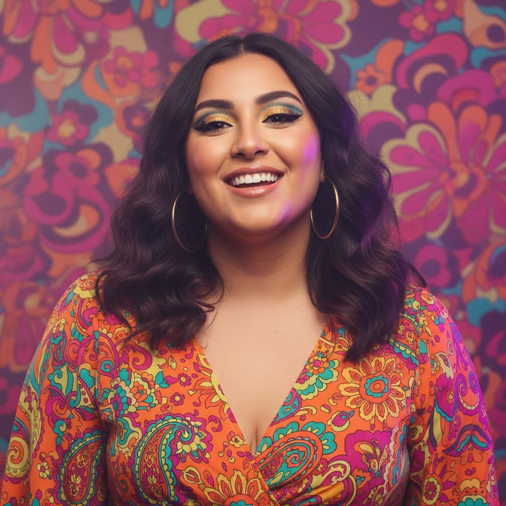 curve middle_eastern woman psychedelic studio portrait 45738560