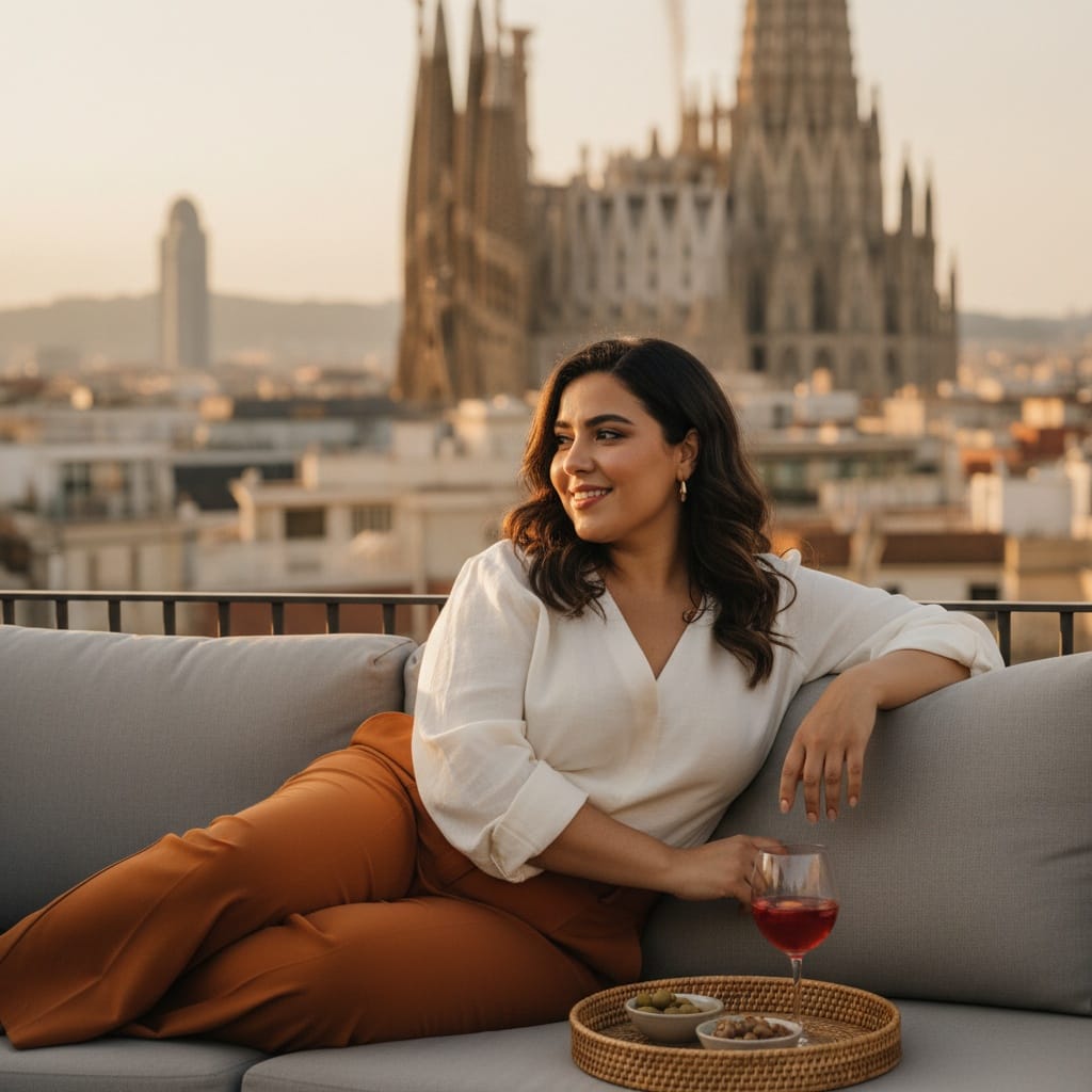 curve middle_eastern woman rooftop terrace cityscape 45233982