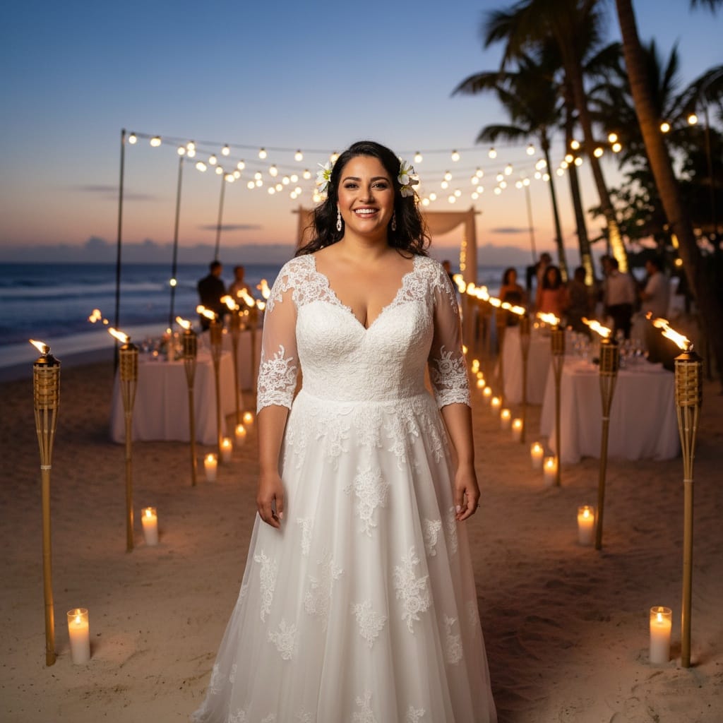 curve middle_eastern woman tiki torch evening reception 38717836