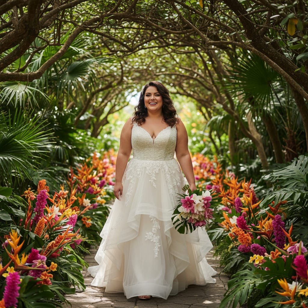 curve middle_eastern woman tropical garden ceremony walk 34399508
