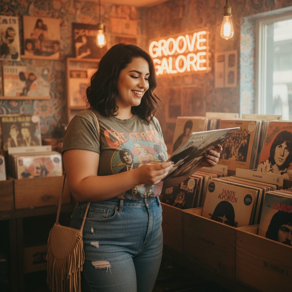 curve middle_eastern woman vintage record store vibe 96110303