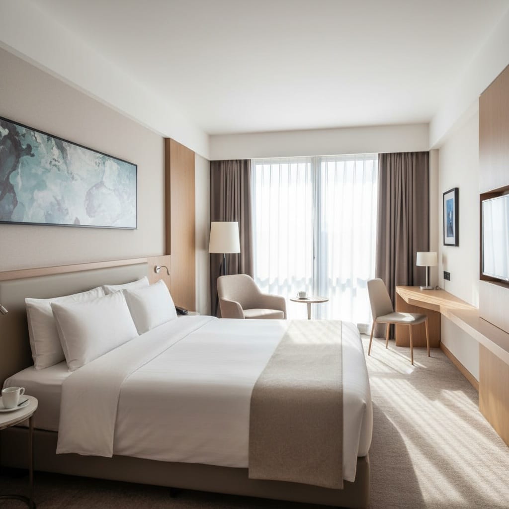 hotel room wide angle bright 96612902