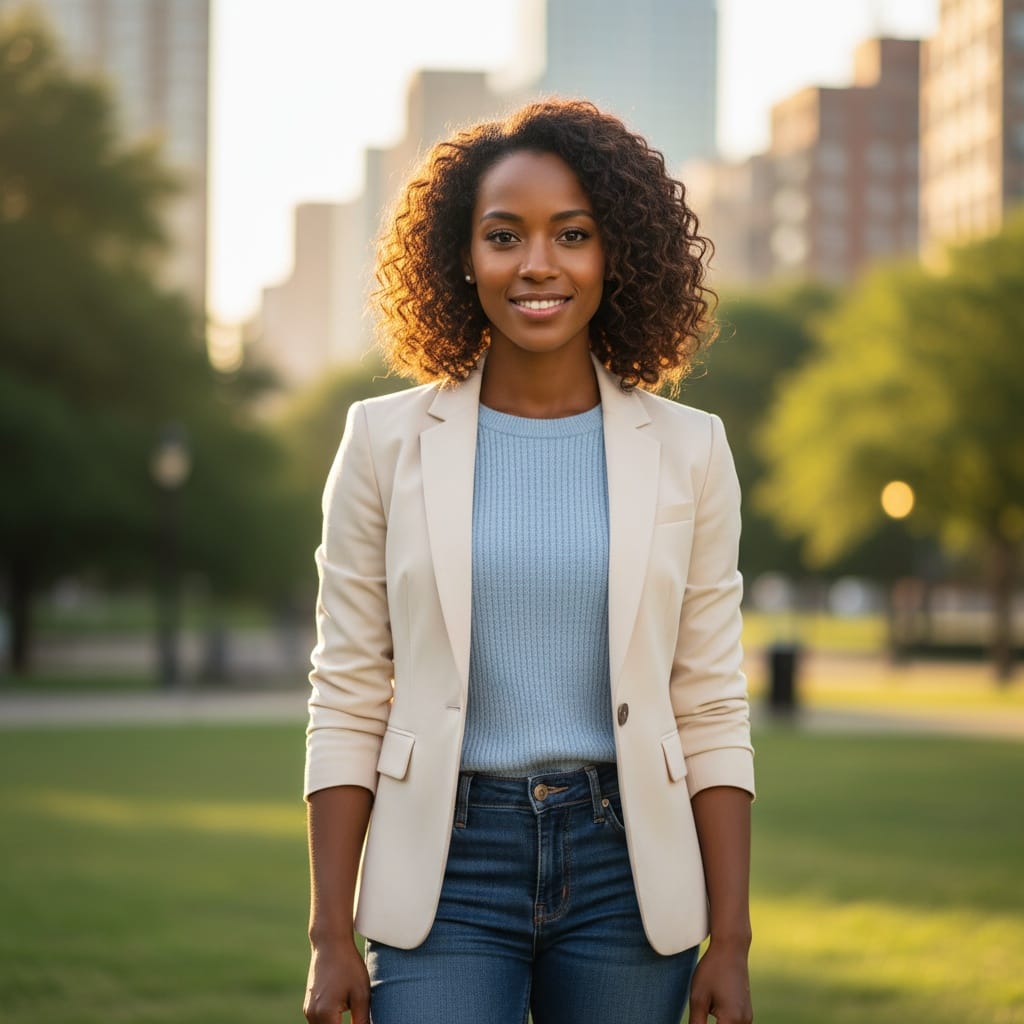 petite black woman confident outdoor coaching portrait 79213529