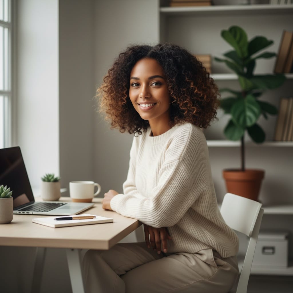 petite black woman home workspace creative lifestyle 17079728