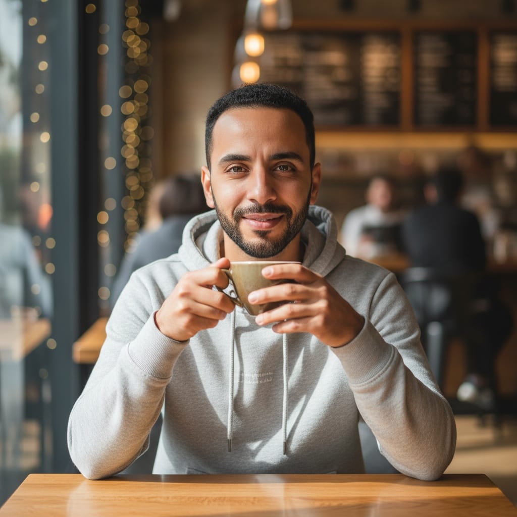 petite middle_eastern man coffee shop lifestyle shot 59111258