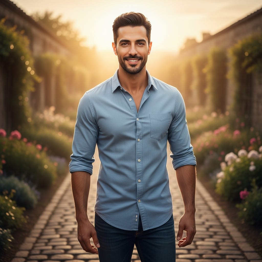 petite middle_eastern man golden hour outdoor portrait 89469472