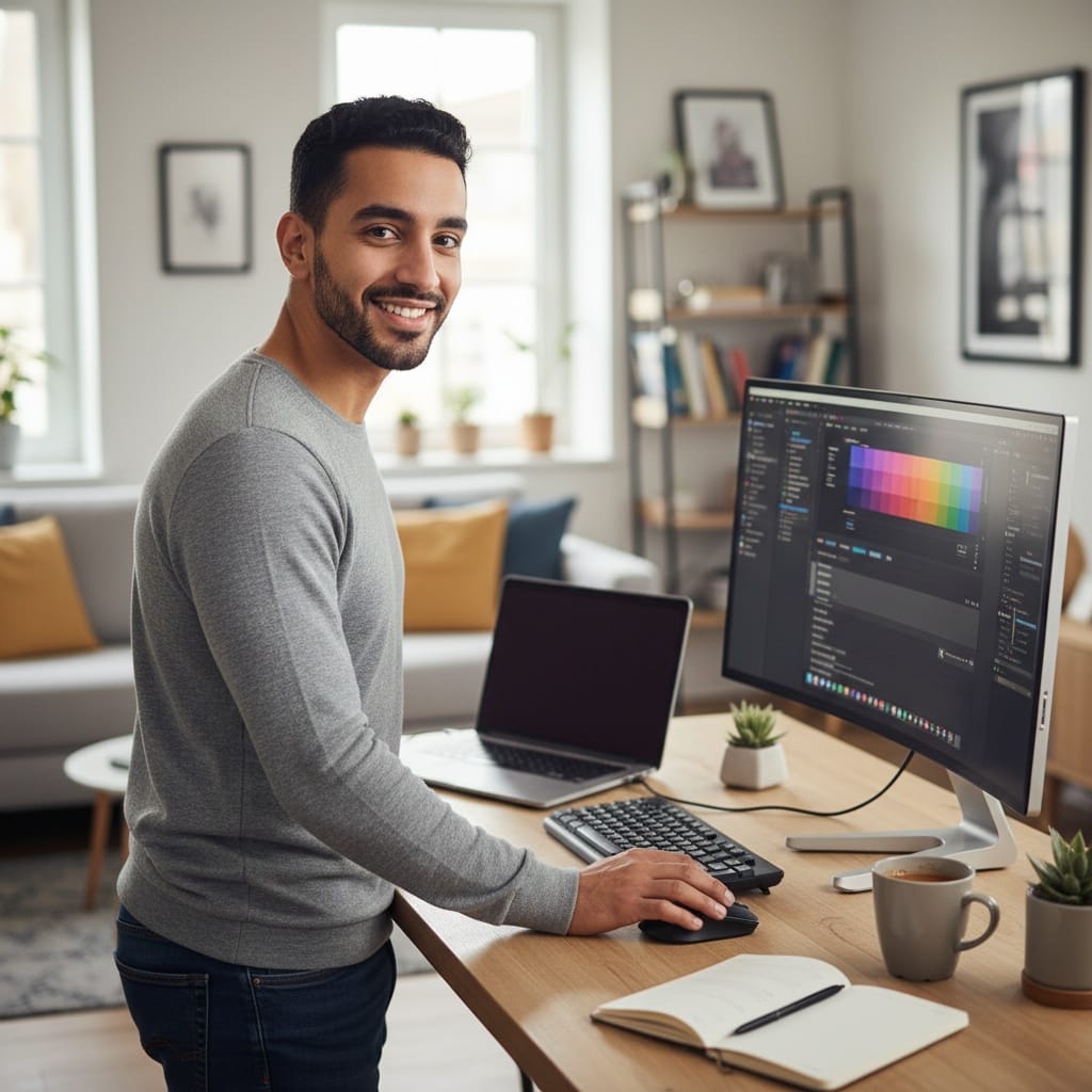 petite middle_eastern man home workspace creative lifestyle 22654888