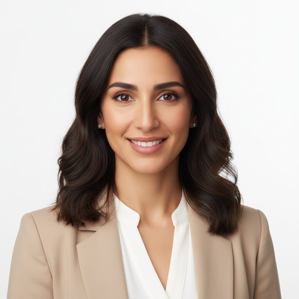 petite middle_eastern woman bright minimal white background 23581190