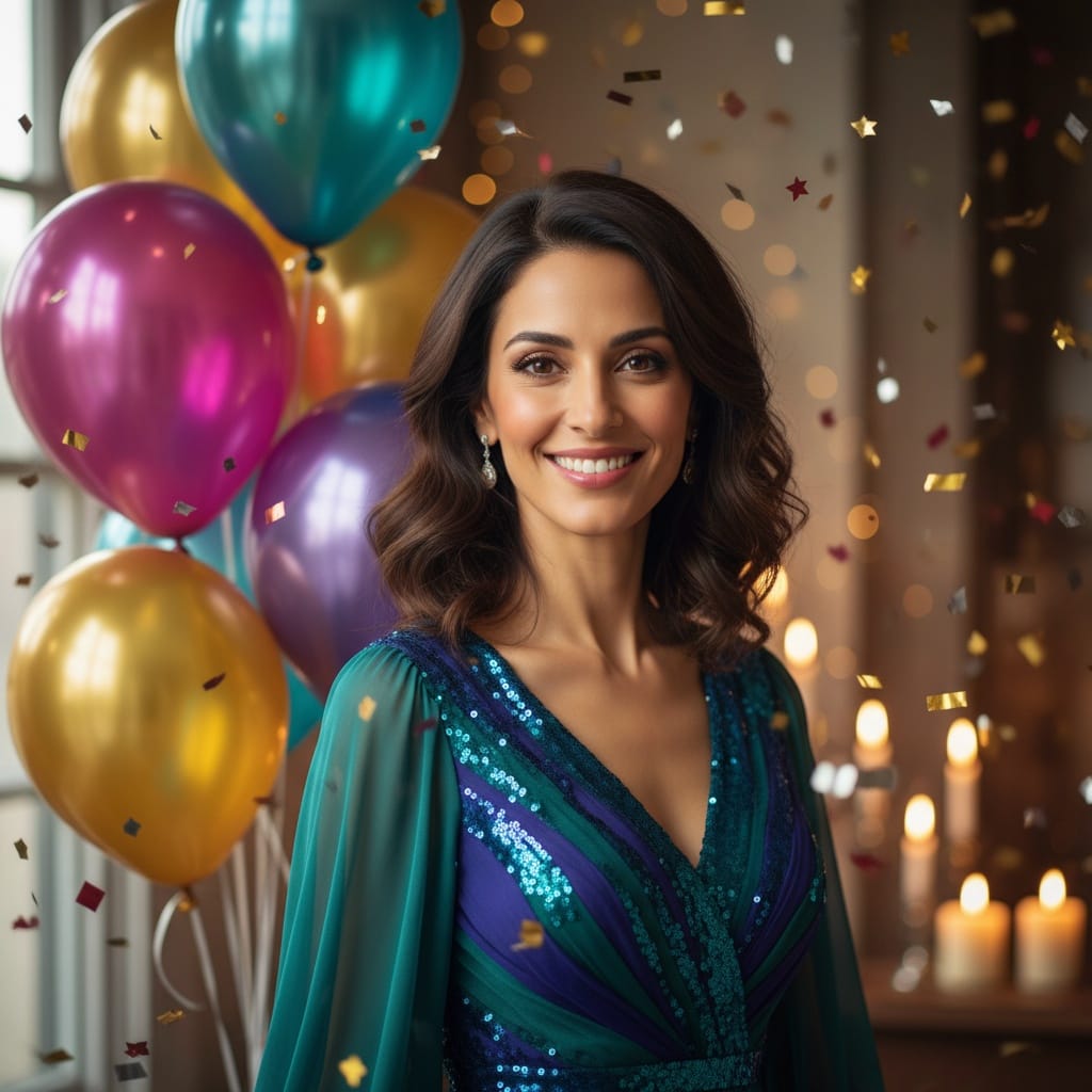 petite middle_eastern woman colorful balloons portrait 54496779