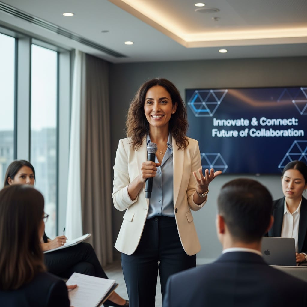 petite middle_eastern woman presentation audience shot 64264523