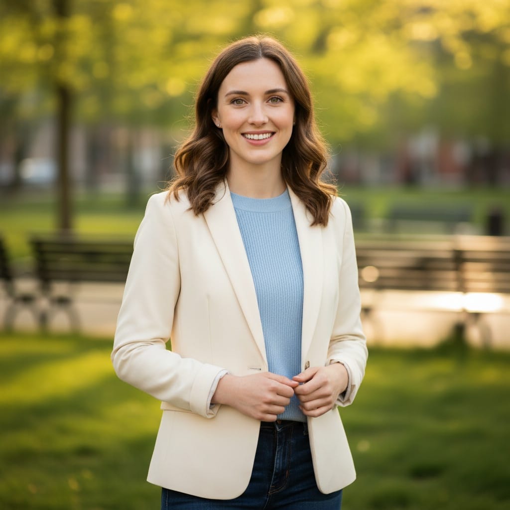 petite white woman confident outdoor coaching portrait 90165483