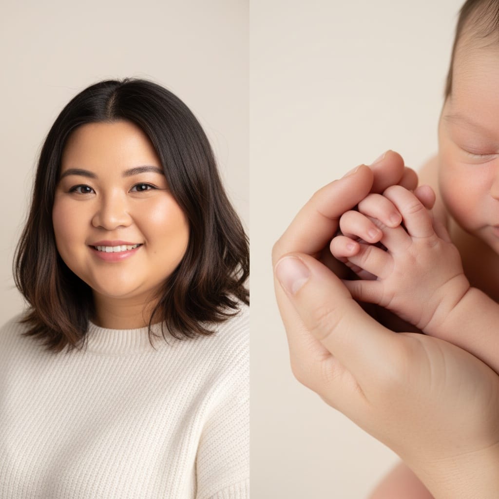 plus_size asian woman newborn close up with parent hands 28618019