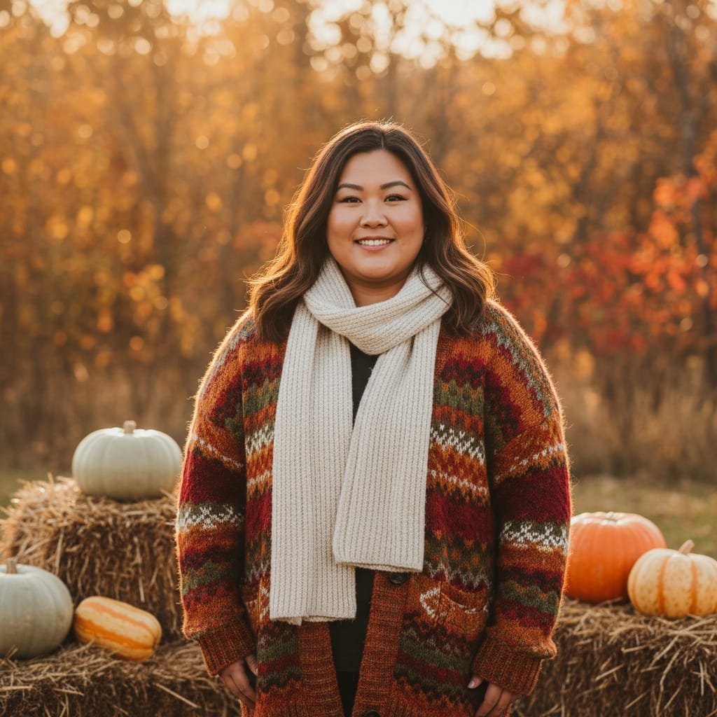 plus_size asian woman rustic autumn outdoor portrait 88801993
