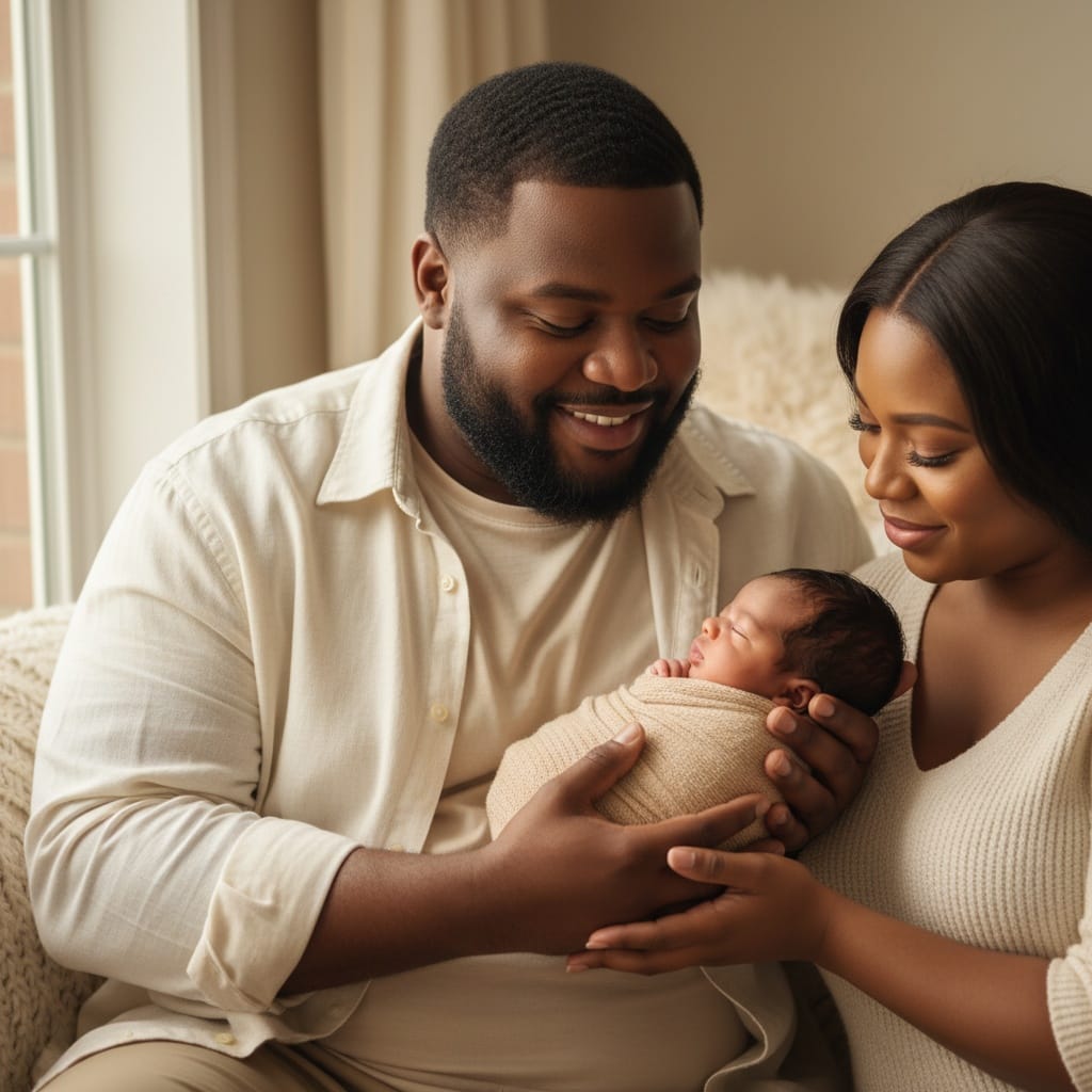 plus_size black man parents holding newborn together 70583801