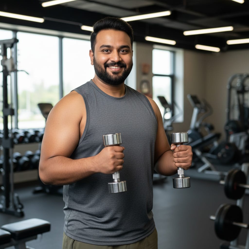 plus_size indian man before gym environment starting 47958483