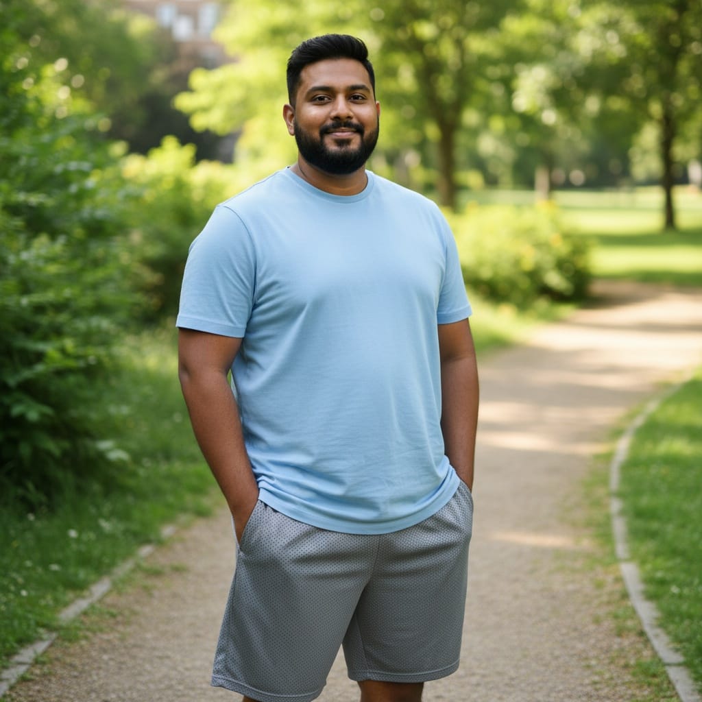 plus_size indian man before outdoor lifestyle starting 13636188