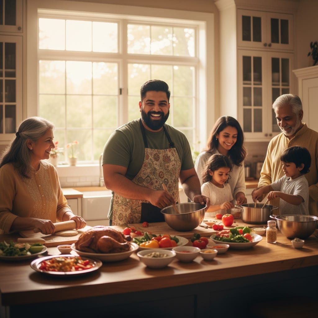 plus_size indian man candid thanksgiving preparations 55904732
