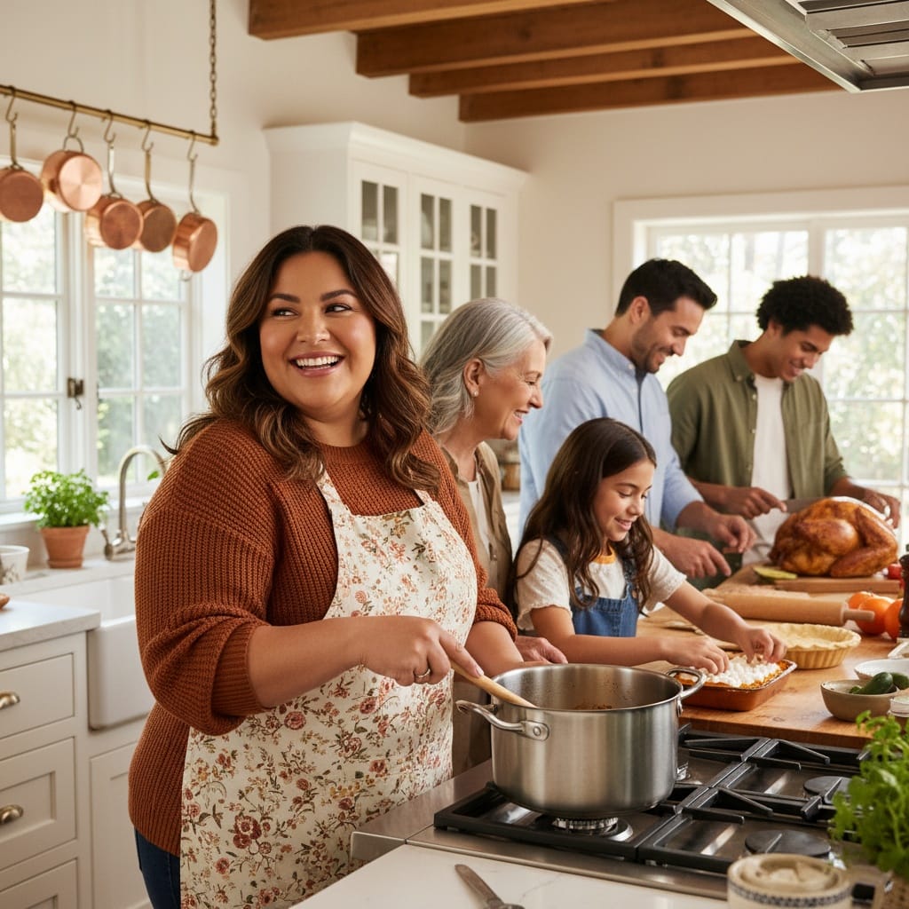 plus_size latino woman candid thanksgiving preparations 55027186