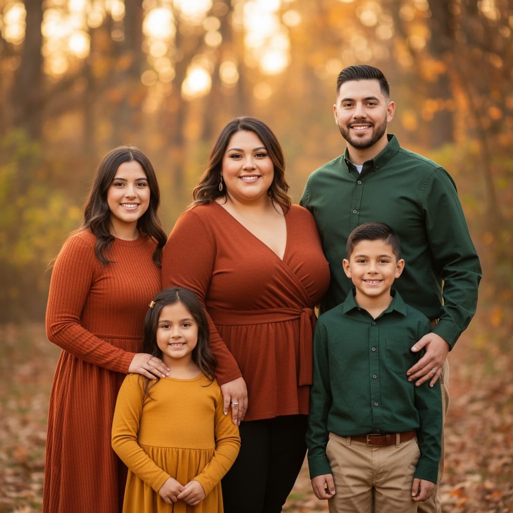 plus_size latino woman formal portrait autumn background 50136468