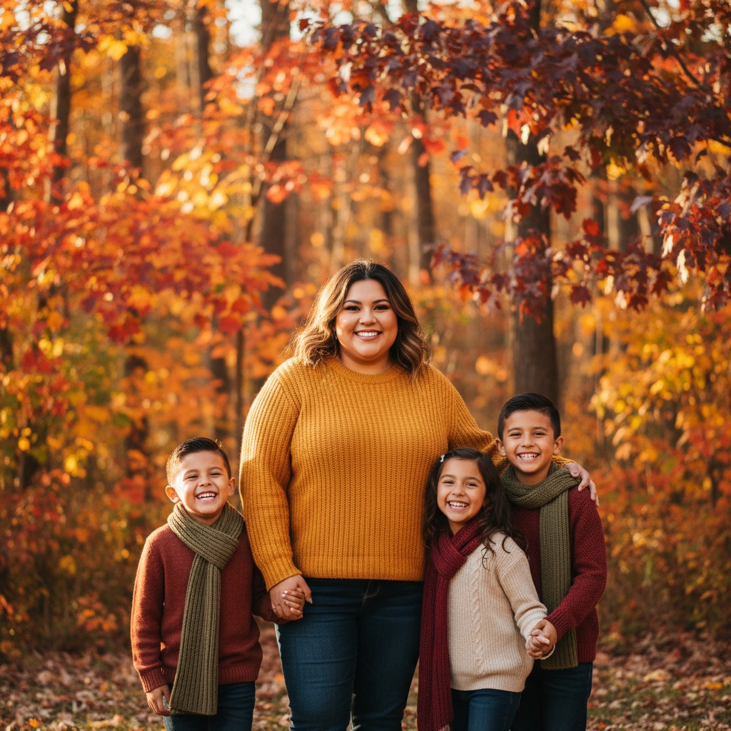 plus_size latino woman outdoor fall foliage portrait 44169819