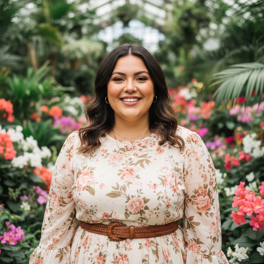 plus_size latino woman outdoor garden natural beauty 53345191