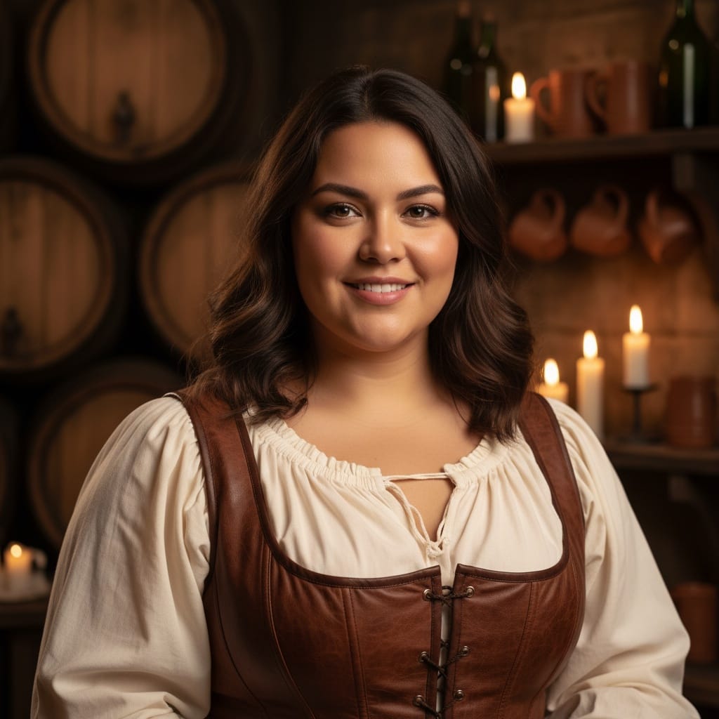 plus_size latino woman tavern keeper candlelit interior 12741521