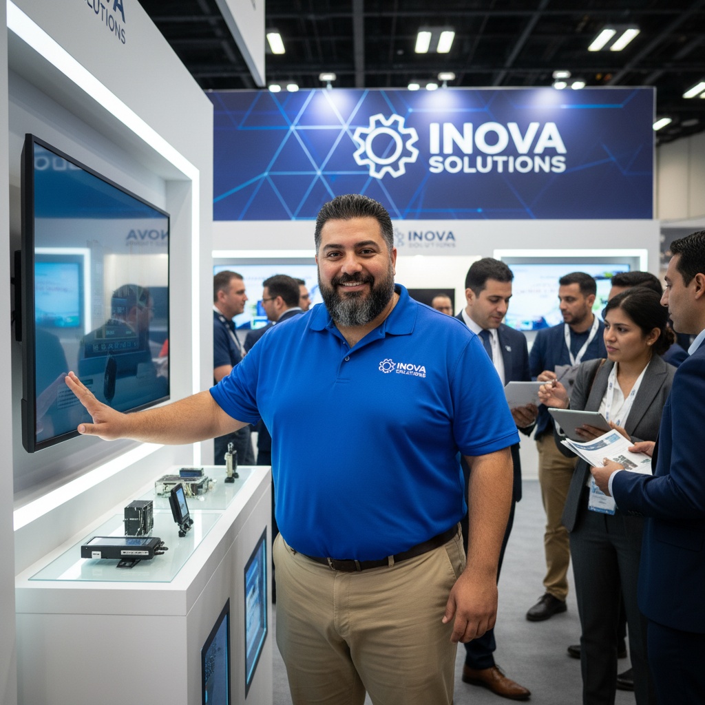 plus_size middle_eastern man booth exhibitor interaction 84573210